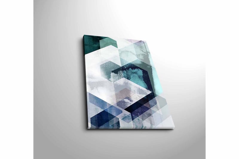 Liten Canvastavla 28x38 cm - Abstrakt komposition med geometriska former i olika nyanser - Mörkblå / Turkos / Ljusgrå - Inredning - Tavlor & posters - Canvastavla