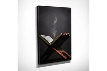 Liten Canvastavla 30x40 cm - Öppen bok med svävande ljuspartiklar - Mörkbrun / Guld / Svart - Inredning - Tavlor & posters - Canvastavla