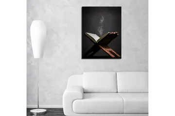 Liten Canvastavla 30x40 cm - Öppen bok med svävande ljuspartiklar - Mörkbrun / Guld / Svart - Inredning - Tavlor & posters - Canvastavla