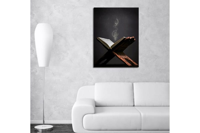 Liten Canvastavla 30x40 cm - Öppen bok med svävande ljuspartiklar - Mörkbrun / Guld / Svart - Inredning - Tavlor & posters - Canvastavla