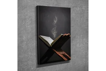 Liten Canvastavla 30x40 cm - Öppen bok med svävande ljuspartiklar - Mörkbrun / Guld / Svart - Inredning - Tavlor & posters - Canvastavla