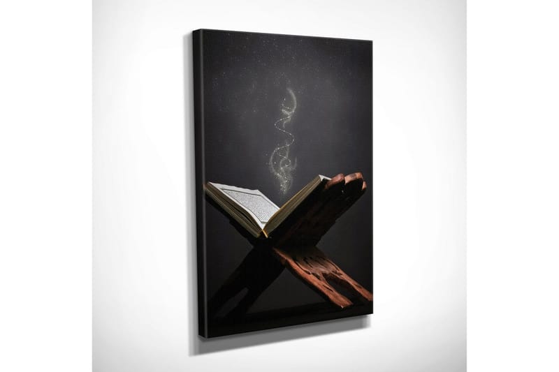 Liten Canvastavla 30x40 cm - Öppen bok med svävande ljuspartiklar - Mörkbrun / Guld / Svart - Inredning - Tavlor & posters - Canvastavla