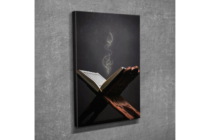 Liten Canvastavla 30x40 cm - Öppen bok med svävande ljuspartiklar - Mörkbrun / Guld / Svart - Inredning - Tavlor & posters - Canvastavla