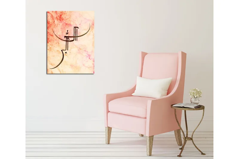 Liten Canvastavla 30x40 cm - Abstrakt ansikte med stiliserade linjer - Ljusrosa / Beige / Mörkbrun - Inredning - Tavlor & posters - Canvastavla