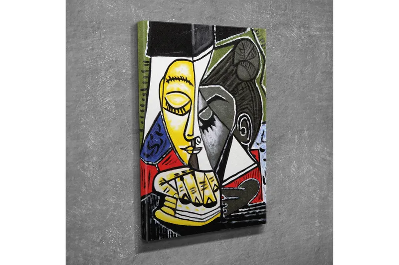 Liten Canvastavla 30x40 cm - Abstrakt porträtt av två ansikten i samspel - Gul / Svart / Röd - Inredning - Tavlor & posters - Canvastavla