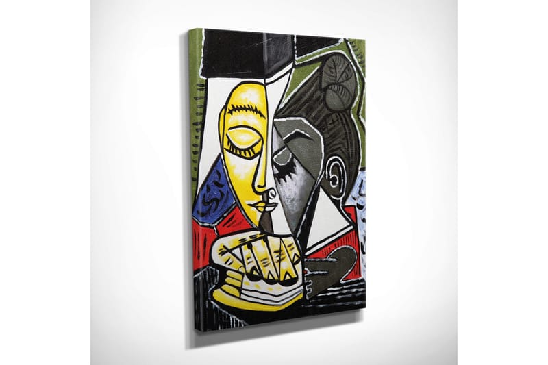 Liten Canvastavla 30x40 cm - Abstrakt porträtt av två ansikten i samspel - Gul / Svart / Röd - Inredning - Tavlor & posters - Canvastavla