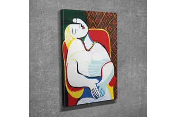 Liten Canvastavla 30x40 cm - Avslappnad kvinna i en färgglad miljö - Röd / Gul / Grön - Inredning - Tavlor & posters - Canvastavla