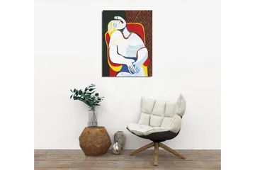 Liten Canvastavla 30x40 cm - Avslappnad kvinna i en färgglad miljö - Röd / Gul / Grön - Inredning - Tavlor & posters - Canvastavla