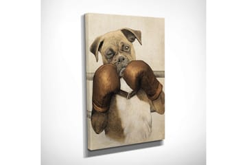 Liten Canvastavla 30x40 cm - Boxande hund med handskar - Brun / Beige / Vit - Inredning - Tavlor & posters - Canvastavla