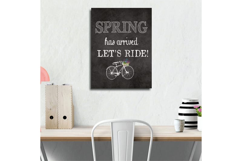 Liten Canvastavla 30x40 cm - Cykel med blomsterkorg och text som firar våren - Vit / Svart / Grön - Inredning - Tavlor & posters - Canvastavla