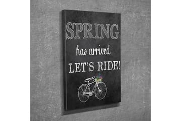 Liten Canvastavla 30x40 cm - Cykel med blomsterkorg och text som firar våren - Vit / Svart / Grön - Inredning - Tavlor & posters - Canvastavla
