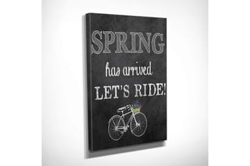 Liten Canvastavla 30x40 cm - Cykel med blomsterkorg och text som firar våren - Vit / Svart / Grön - Inredning - Tavlor & posters - Canvastavla