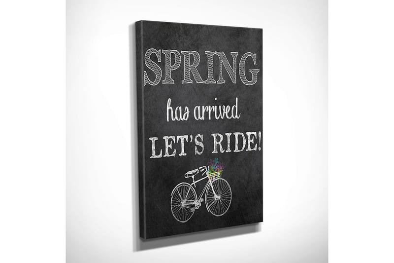 Liten Canvastavla 30x40 cm - Cykel med blomsterkorg och text som firar våren - Vit / Svart / Grön - Inredning - Tavlor & posters - Canvastavla