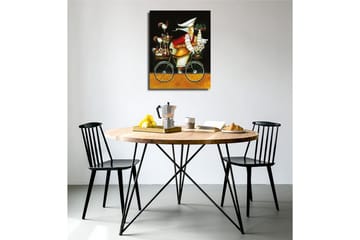 Liten Canvastavla 30x40 cm - Cyklande kvinna med blommor och höns på en cykel - Svart / Röd / Gul - Inredning - Tavlor & posters - Canvastavla