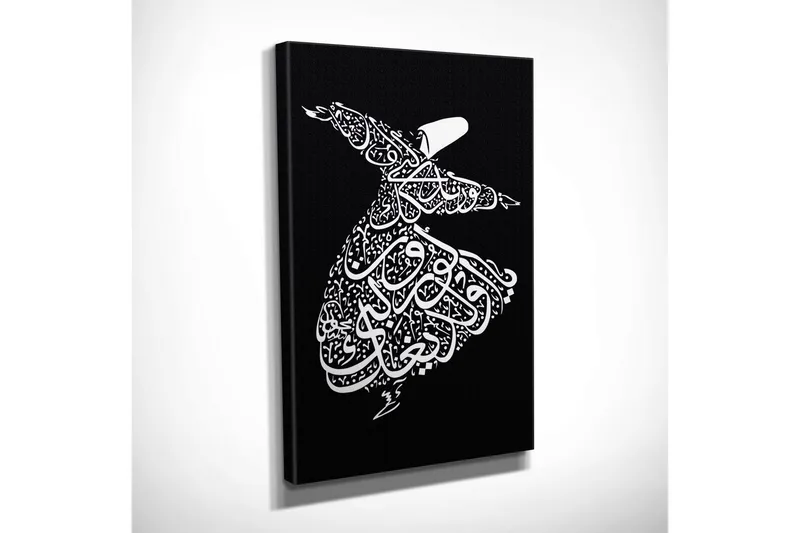 Liten Canvastavla 30x40 cm - Dansande figur i kalligrafisk stil - Vit / Svart - Inredning - Tavlor & posters - Canvastavla