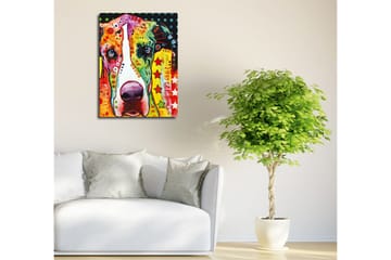 Liten Canvastavla 30x40 cm - Färgglad hund med lekfulla mönster - Grön / Orange / Rosa - Inredning - Tavlor & posters - Canvastavla