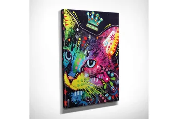 Liten Canvastavla 30x40 cm - Färgglad katt med grafiska mönster och detaljer - Grön / Rosa / Blå - Inredning - Tavlor & posters - Canvastavla