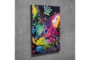 Liten Canvastavla 30x40 cm - Färgglad katt med grafiska mönster och detaljer - Grön / Rosa / Blå - Inredning - Tavlor & posters - Canvastavla