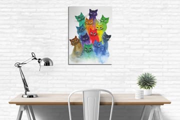 Liten Canvastavla 30x40 cm - Färgglad samling av katter i olika nyanser - Grön / Blå / Lila - Inredning - Tavlor & posters - Canvastavla