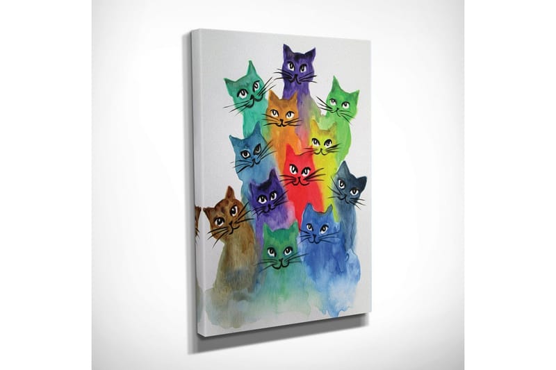 Liten Canvastavla 30x40 cm - Färgglad samling av katter i olika nyanser - Grön / Blå / Lila - Inredning - Tavlor & posters - Canvastavla