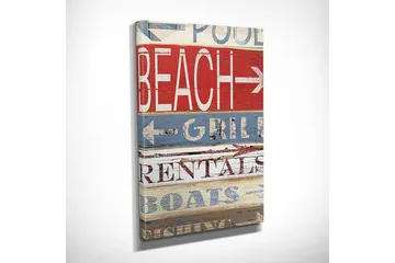 Liten Canvastavla 30x40 cm - Färgglada vägskyltar med strand- och fritidsmotiveringar - Röd / Blå / Vit - Inredning - Tavlor & posters - Canvastavla