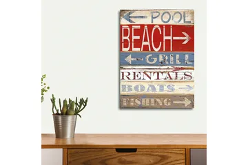 Liten Canvastavla 30x40 cm - Färgglada vägskyltar med strand- och fritidsmotiveringar - Röd / Blå / Vit - Inredning - Tavlor & posters - Canvastavla