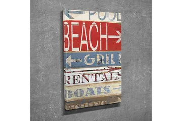 Liten Canvastavla 30x40 cm - Färgglada vägskyltar med strand- och fritidsmotiveringar - Röd / Blå / Vit - Inredning - Tavlor & posters - Canvastavla