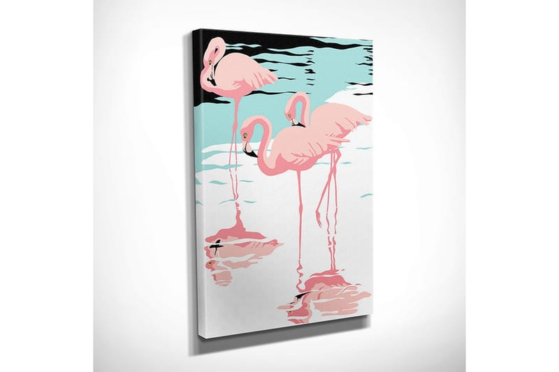 Liten Canvastavla 30x40 cm - Flamingor som vilar vid vattenytan - Rosa / Turkos / Svart - Inredning - Tavlor & posters - Canvastavla