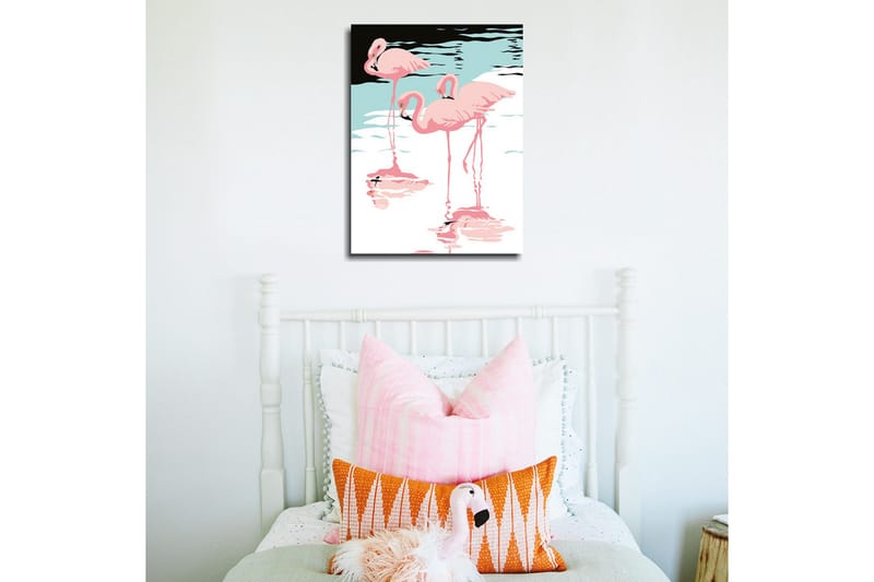 Liten Canvastavla 30x40 cm - Flamingor som vilar vid vattenytan - Rosa / Turkos / Svart - Inredning - Tavlor & posters - Canvastavla