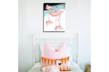 Liten Canvastavla 30x40 cm - Flamingor som vilar vid vattenytan - Rosa / Turkos / Svart - Inredning - Tavlor & posters - Canvastavla