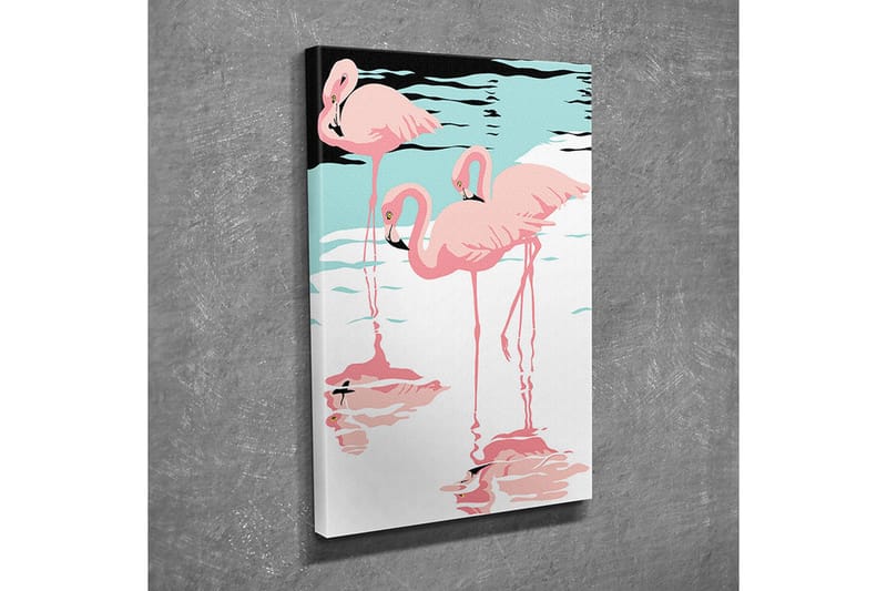 Liten Canvastavla 30x40 cm - Flamingor som vilar vid vattenytan - Rosa / Turkos / Svart - Inredning - Tavlor & posters - Canvastavla
