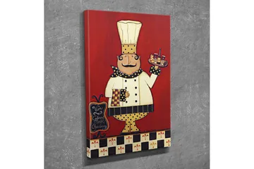 Liten Canvastavla 30x40 cm - Glad kock med en bricka fylld av mat och dryck - Röd / Vit / Svart - Inredning - Tavlor & posters - Canvastavla