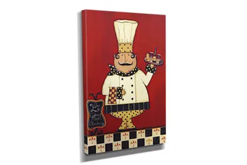 Liten Canvastavla 30x40 cm - Glad kock med en bricka fylld av mat och dryck - Röd / Vit / Svart - Inredning - Tavlor & posters - Canvastavla