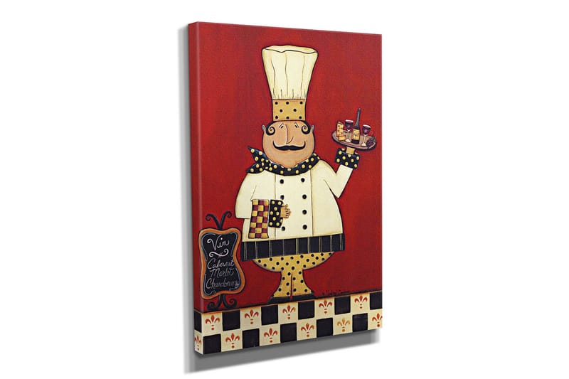 Liten Canvastavla 30x40 cm - Glad kock med en bricka fylld av mat och dryck - Röd / Vit / Svart - Inredning - Tavlor & posters - Canvastavla