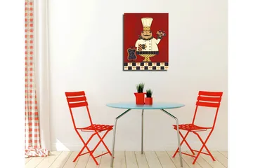 Liten Canvastavla 30x40 cm - Glad kock med en bricka fylld av mat och dryck - Röd / Vit / Svart - Inredning - Tavlor & posters - Canvastavla