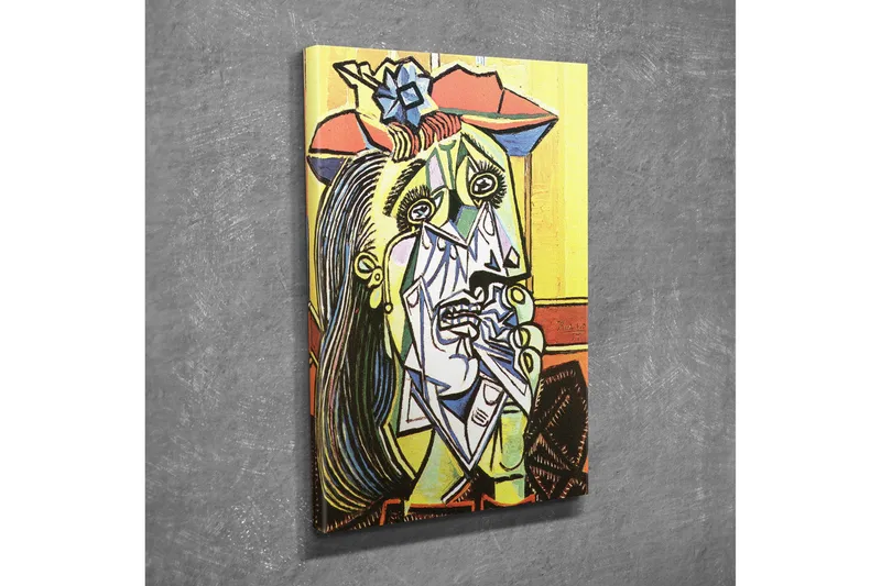 Liten Canvastavla 30x40 cm - Gråtande kvinna med geometriska former och starka uttryck - Gul / Grön / Röd - Inredning - Tavlor & posters - Canvastavla