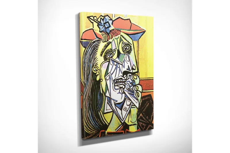 Liten Canvastavla 30x40 cm - Gråtande kvinna med geometriska former och starka uttryck - Gul / Grön / Röd - Inredning - Tavlor & posters - Canvastavla