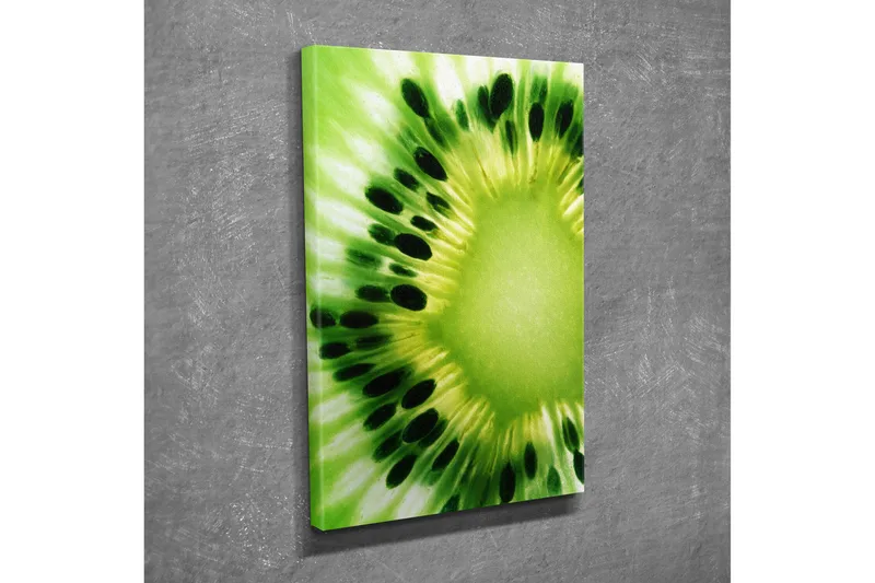 Liten Canvastavla 30x40 cm - Grön kiwifrukt med detaljerade frön - Grön / Ljusgrön / Svart - Inredning - Tavlor & posters - Canvastavla