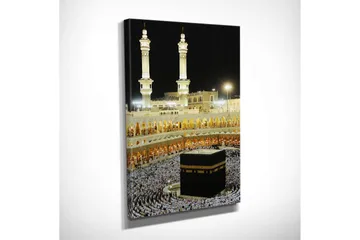 Liten Canvastavla 30x40 cm - Heliga Kaba i Mekka omgiven av pilgrimer - Svart / Vit / Guld - Inredning - Tavlor & posters - Canvastavla