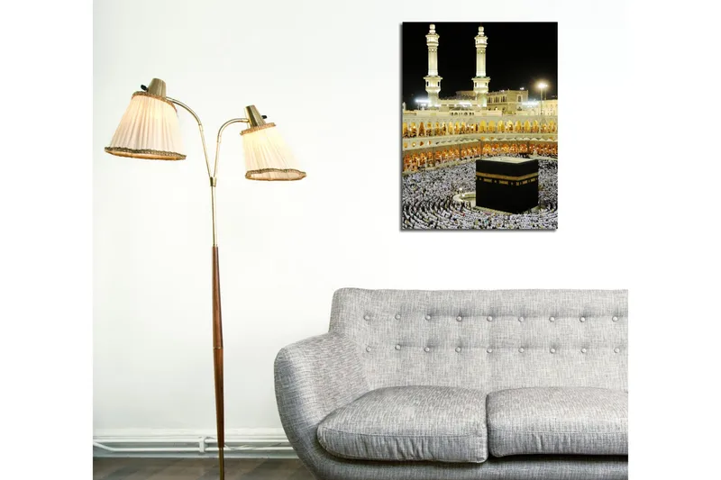 Liten Canvastavla 30x40 cm - Heliga Kaba i Mekka omgiven av pilgrimer - Svart / Vit / Guld - Inredning - Tavlor & posters - Canvastavla