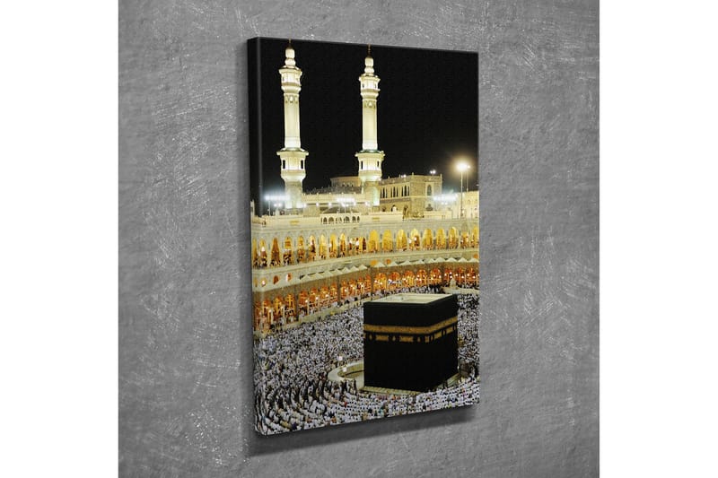 Liten Canvastavla 30x40 cm - Heliga Kaba i Mekka omgiven av pilgrimer - Svart / Vit / Guld - Inredning - Tavlor & posters - Canvastavla