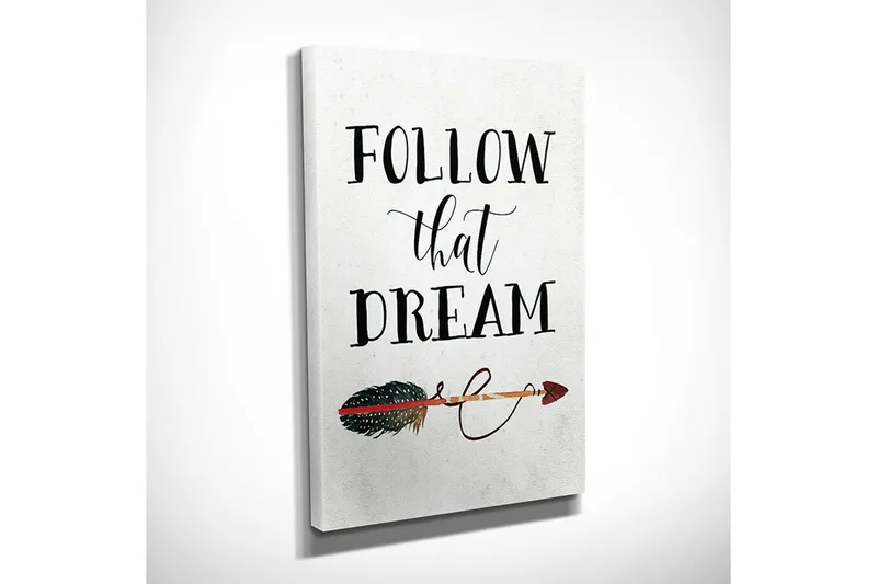 Liten Canvastavla 30x40 cm - Inspirerande text med en pil och fjädermotiv - Svart / Grön / Röd - Inredning - Tavlor & posters - Canvastavla