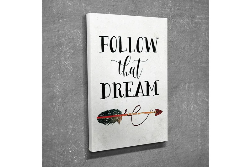 Liten Canvastavla 30x40 cm - Inspirerande text med en pil och fjädermotiv - Svart / Grön / Röd - Inredning - Tavlor & posters - Canvastavla