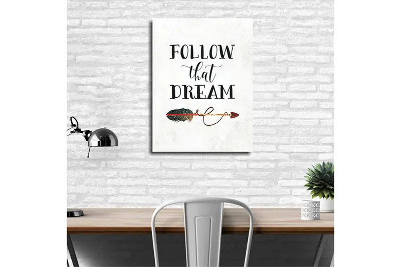 Liten Canvastavla 30x40 cm - Inspirerande text med en pil och fjädermotiv - Svart / Grön / Röd - Inredning - Tavlor & posters - Canvastavla