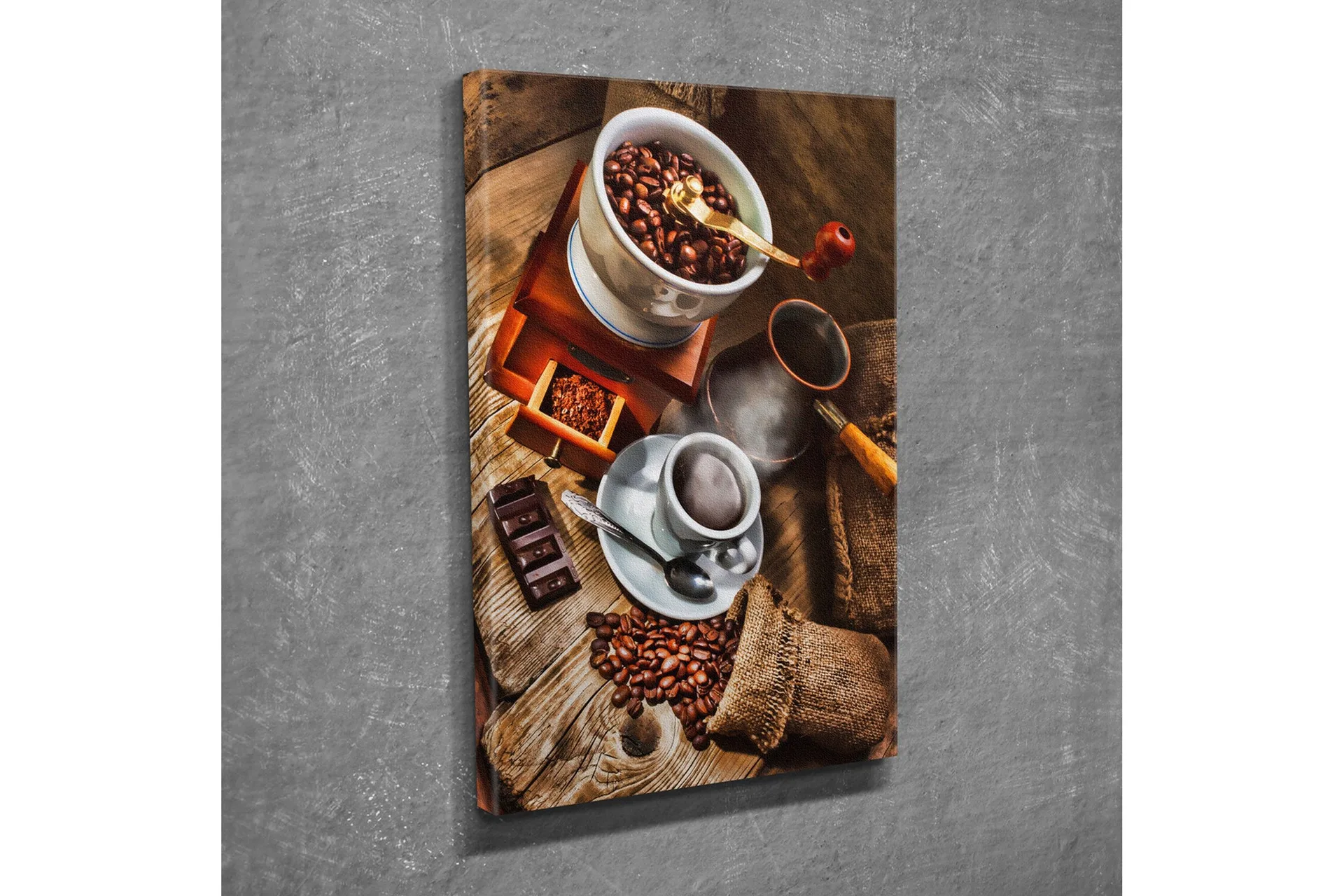 Liten Canvastavla 30x40 cm - Kaffe- och chokladkomposition med rostade kaffebönor - Brun / Beige / Svart
