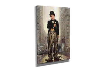 Liten Canvastavla 30x40 cm - Karaktär i klassisk kostym med käpp i stadsmiljö - Svart / Grå / Beige - Inredning - Tavlor & posters - Canvastavla
