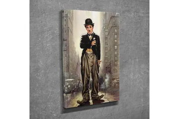 Liten Canvastavla 30x40 cm - Karaktär i klassisk kostym med käpp i stadsmiljö - Svart / Grå / Beige - Inredning - Tavlor & posters - Canvastavla