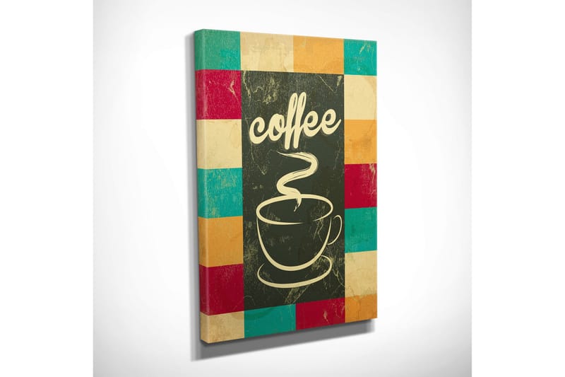 Liten Canvastavla 30x40 cm - Kopp med ångande kaffe och texten coffee - Mörkgrön / Turkos / Röd - Inredning - Tavlor & posters - Canvastavla