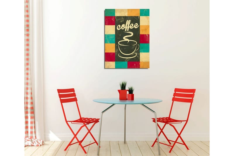 Liten Canvastavla 30x40 cm - Kopp med ångande kaffe och texten coffee - Mörkgrön / Turkos / Röd - Inredning - Tavlor & posters - Canvastavla