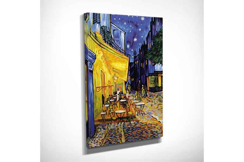 Liten Canvastavla 30x40 cm - Livlig uteservering under stjärnklara nätter - Gult / Blått / Mörkgrönt - Inredning - Tavlor & posters - Canvastavla